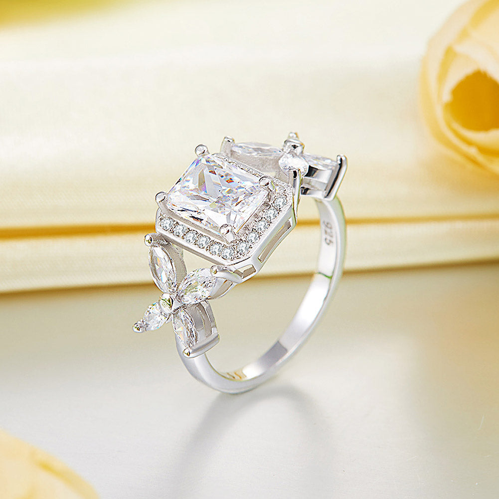 Pageant Luxury Ring Solid 925 Sterling Silver Butterfly Wedding Jewelry