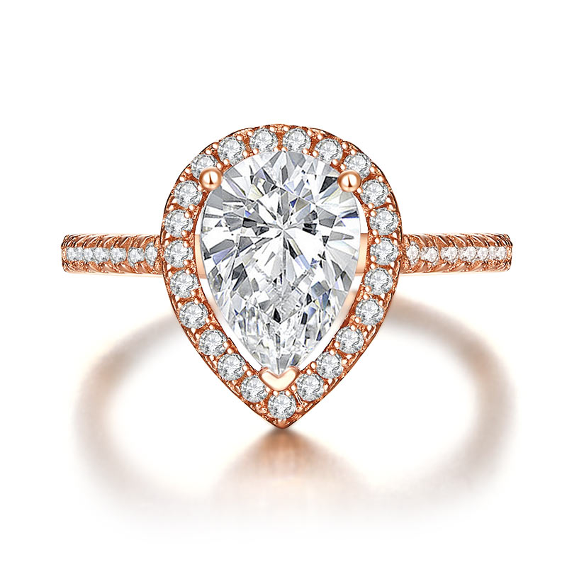 2 Ct Pear Cut Rose Gold Plated Ring - View 2 | SelinJewels