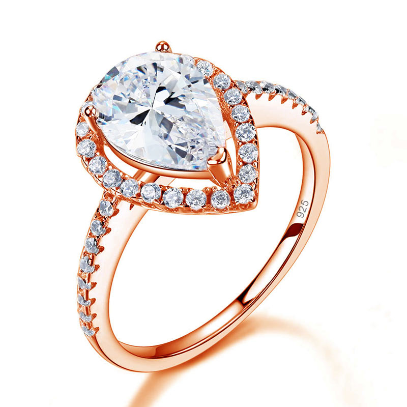 2 Ct Pear Cut Sterling 925 Silver Rose Gold Plated Ring Wedding Promise | SelinJewels