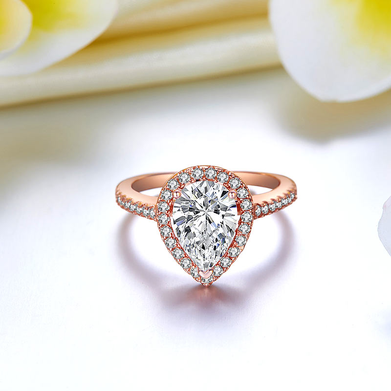 2 Ct Pear Cut Sterling 925 Silver Rose Gold Plated Ring Wedding Promise Engagement