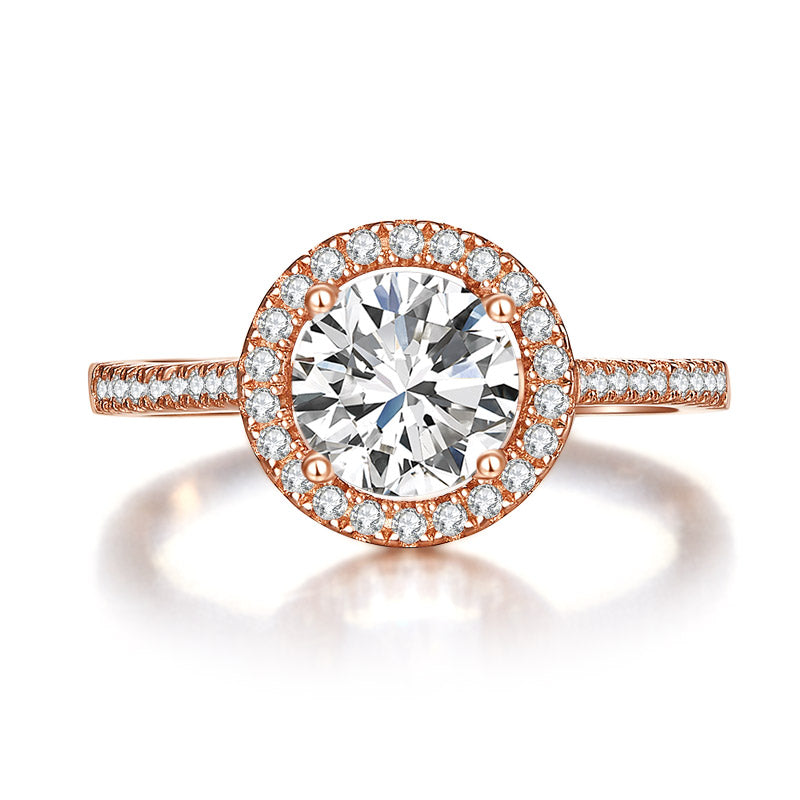 925 Sterling Silver Wedding Engagement Rose Gold Plated Ring Simulated Diamond | SelinJewels