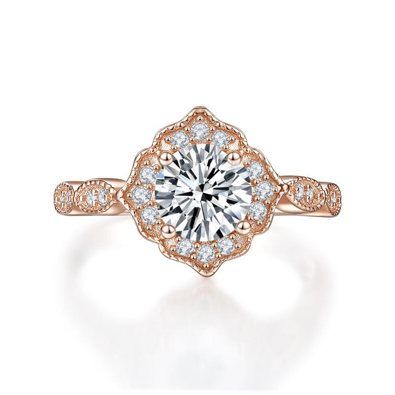 Vintage Style Art Deco Ring Solid 925 Sterling Silver Rose Gold Plated 1 Carat | SelinJewels