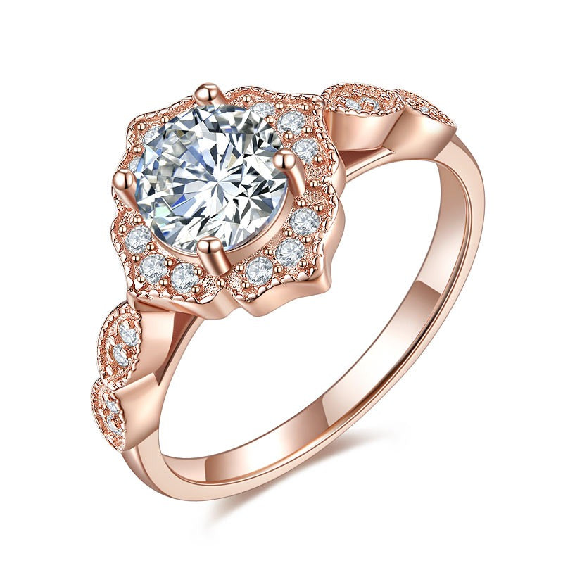 Vintage Style Art Deco Rose Gold Plated Ring - View 2 | SelinJewels