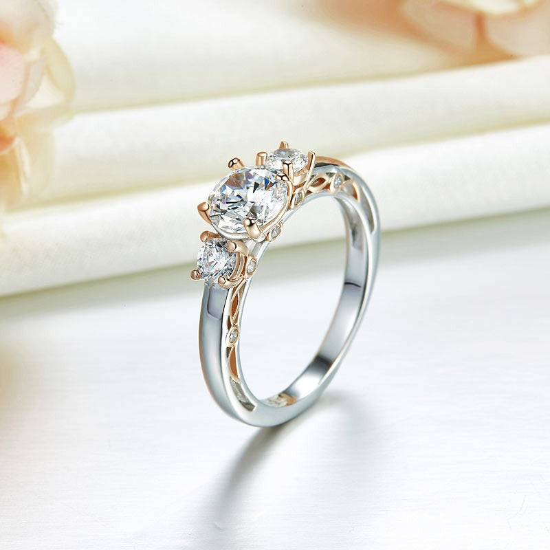 Solid 925 Sterling Silver Wedding Vintage Style Ring 1 Ct Two Tone Color