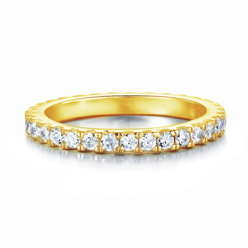 Eternity Ring Yellow Gold Plated Wedding Band - View 2 | SelinJewels