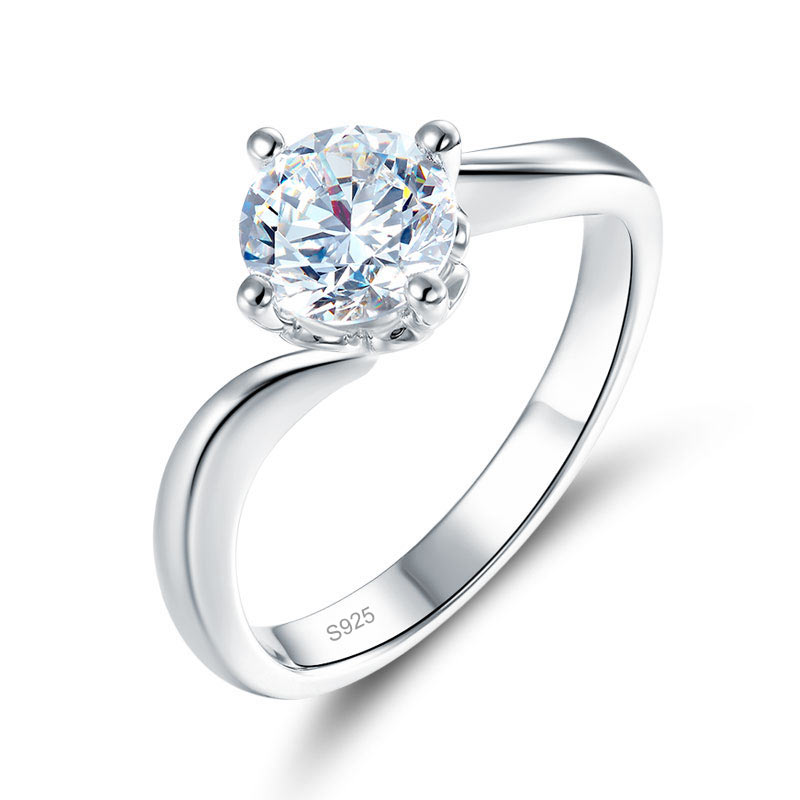 1 Carat Moissanite Diamond Swirl Solitaire Engagement 925 Sterling Silver Ring