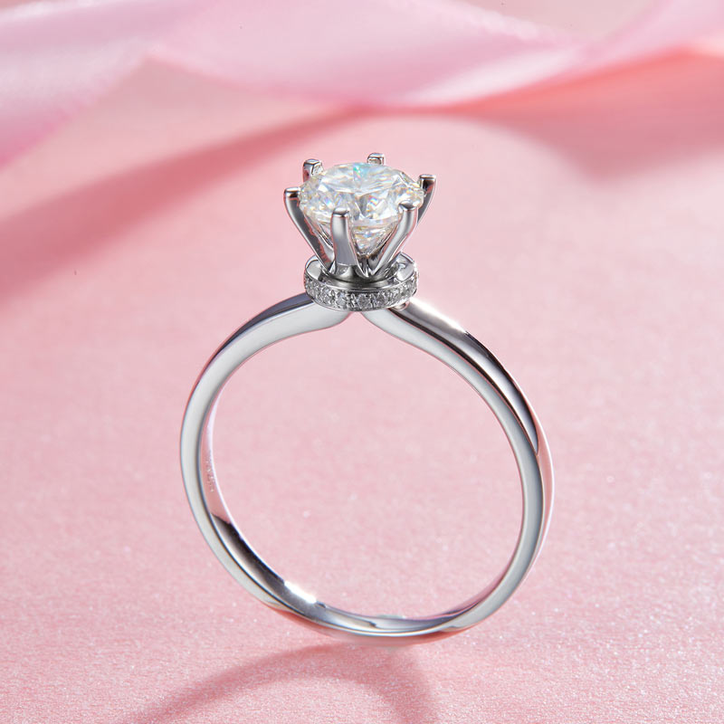 1 Carat Moissanite Diamond 6 Claws Engagement Ring - View 3 | SelinJewels