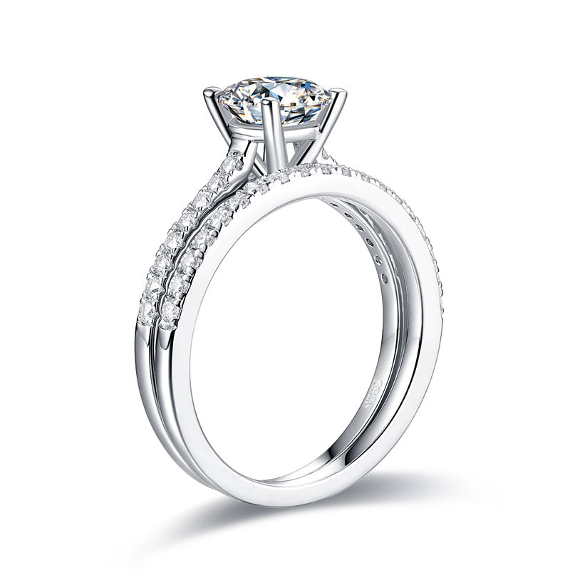 1 Carat Moissanite Diamond Ring Set 925 Sterling Silver