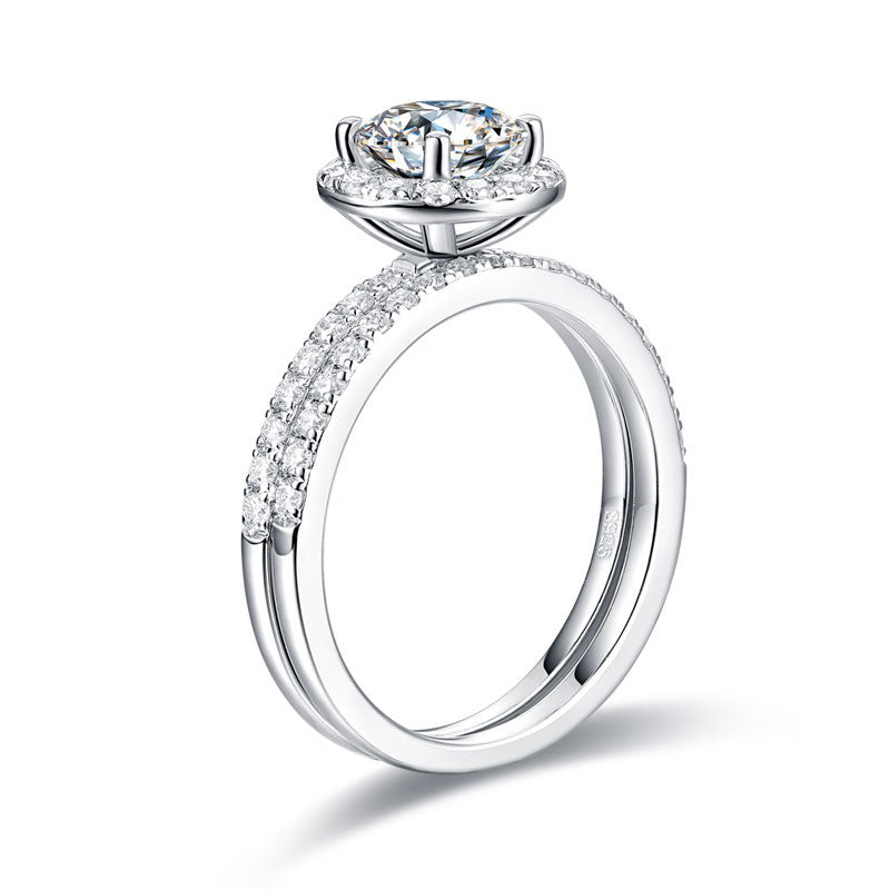 1 Carat Moissanite Diamond Halo Ring Set - View 8 | SelinJewels