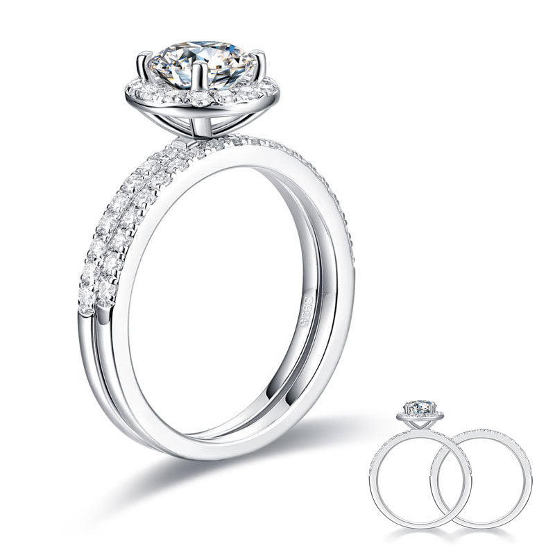 1 Carat Moissanite Diamond Halo Ring Set 925 Sterling Silver | SelinJewels