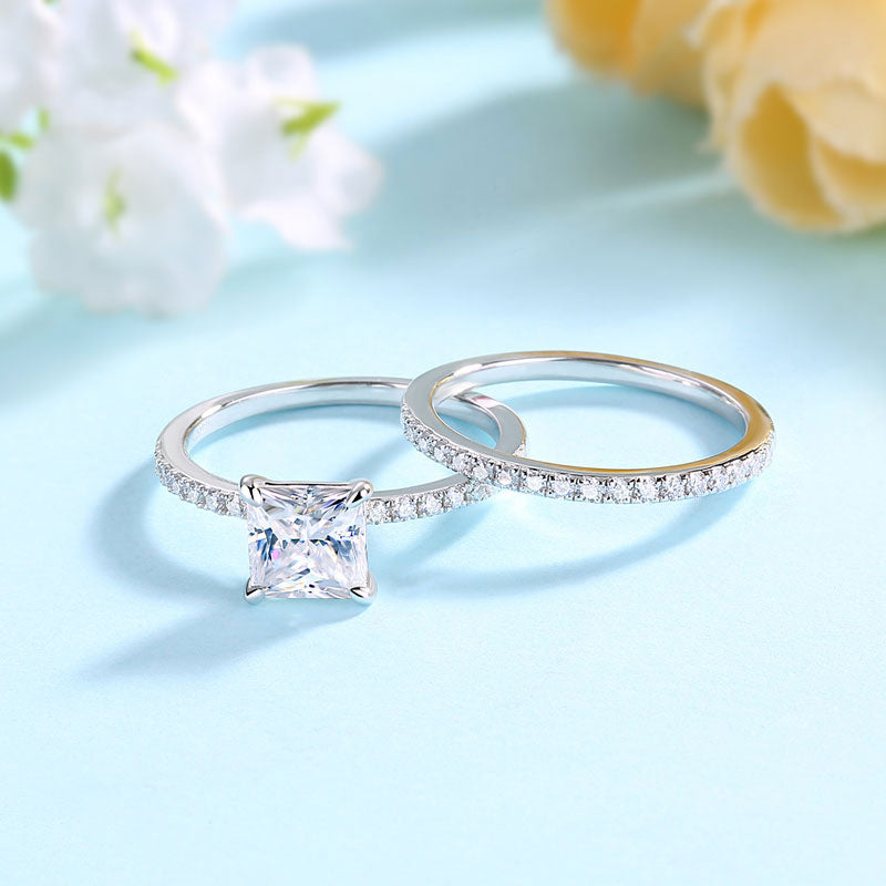 Princess Cut Moissanite Diamond Ring Set - View 8 | SelinJewels