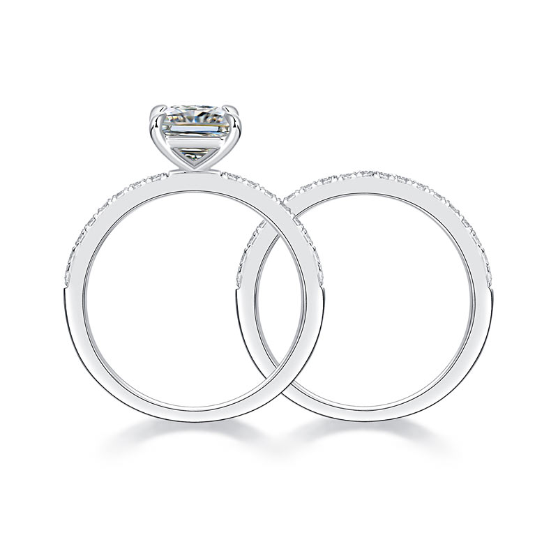 Princess Cut 1 Carat Moissanite Diamond Ring Set 925 Sterling Silver