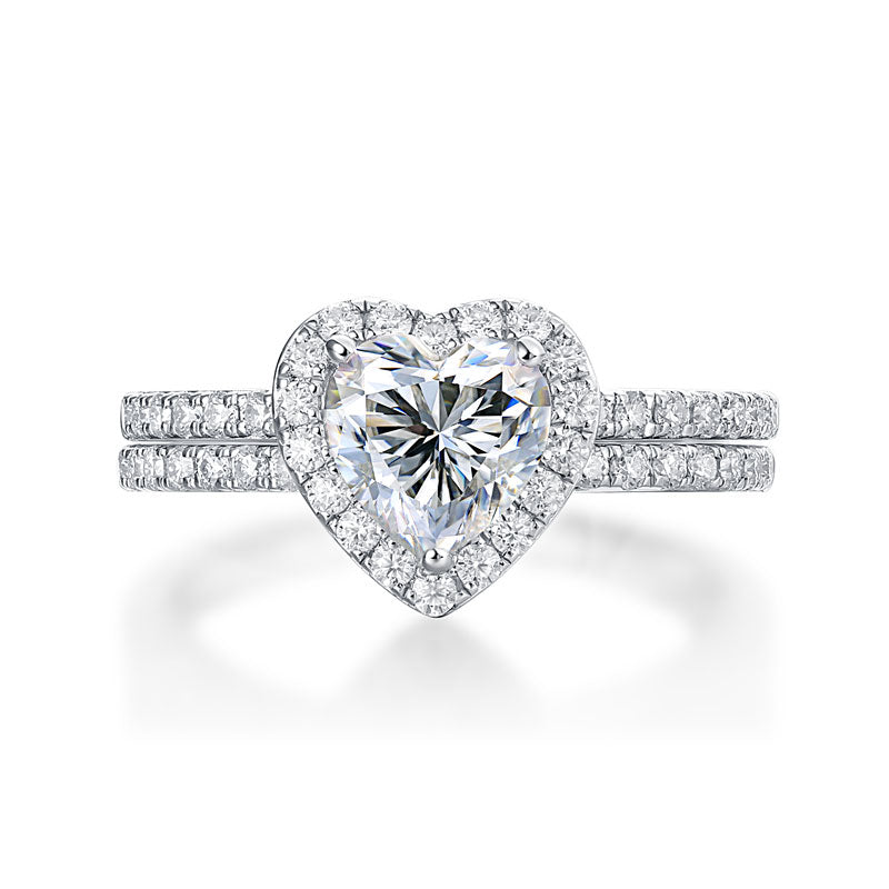 1 Carat Heart Moissanite Diamond Ring Set 925 Sterling Silver