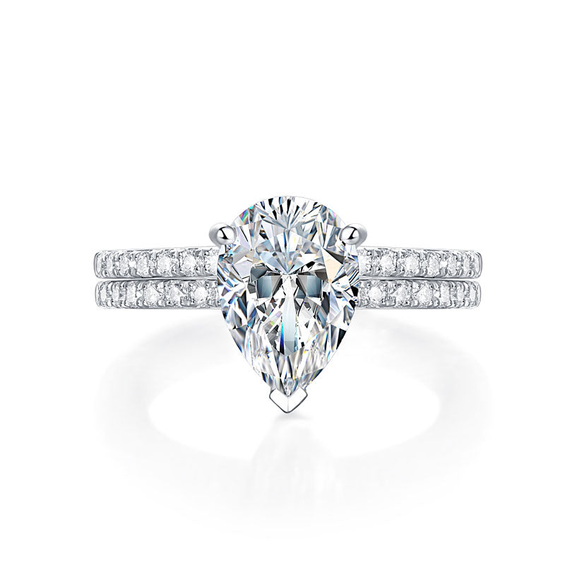 2 Carat Pear Cut Moissanite Diamond Ring Set 925 Sterling Silver