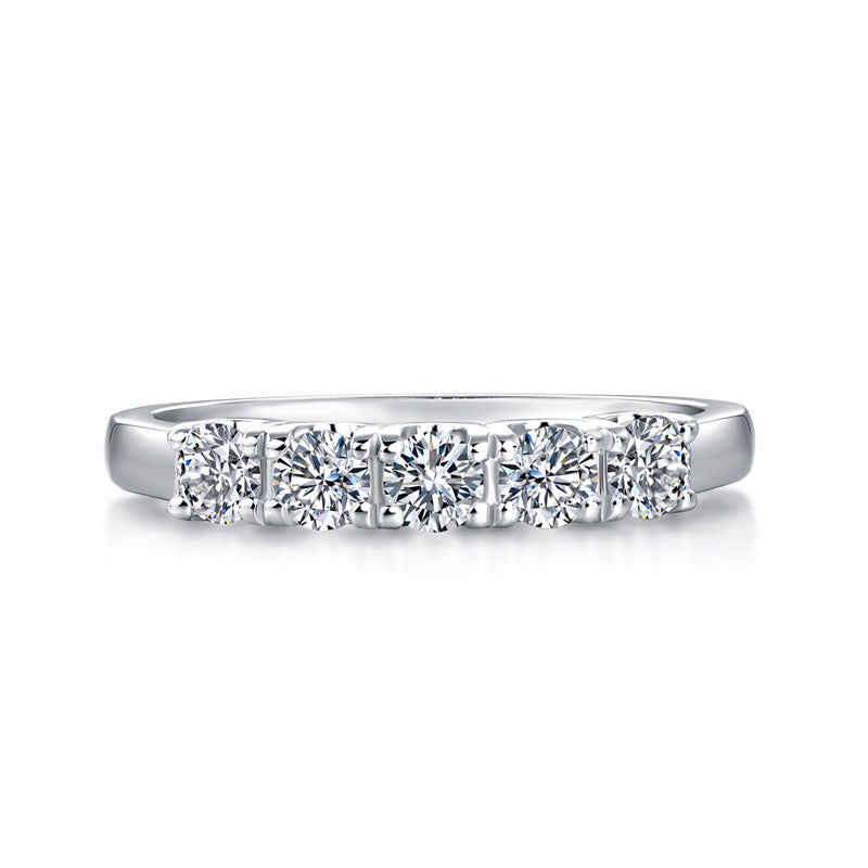Five Stone Moissanite Diamond Wedding Band 925 Sterling Silver Ring - View 3 | SelinJewels