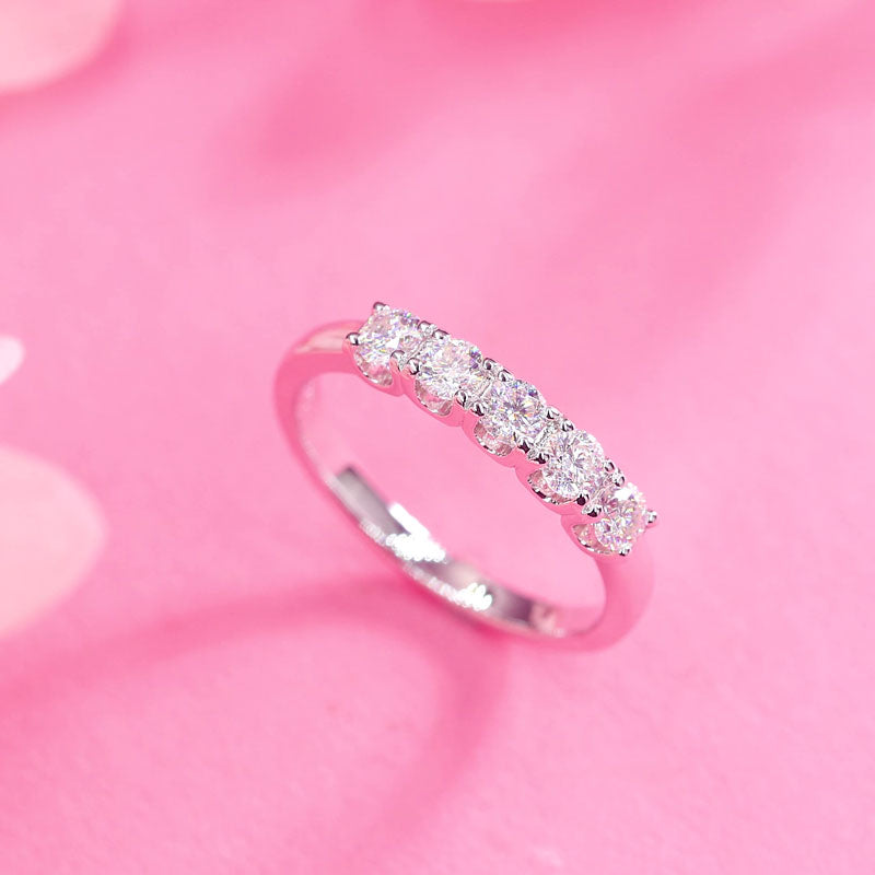 Five Stone Moissanite Diamond Wedding Band 925 Sterling Silver Ring - View 4 | SelinJewels