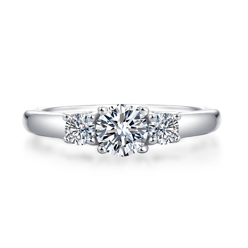 Three Stone Moissanite Diamond Wedding Band Ring - View 3 | SelinJewels