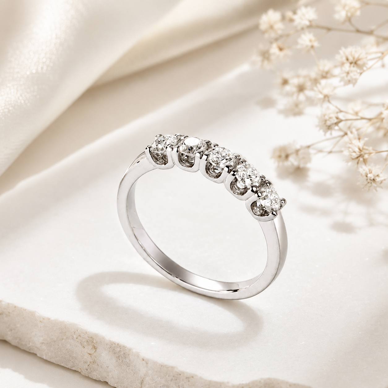 Five Stone Moissanite Diamond Wedding Band 925 Sterling Silver Ring