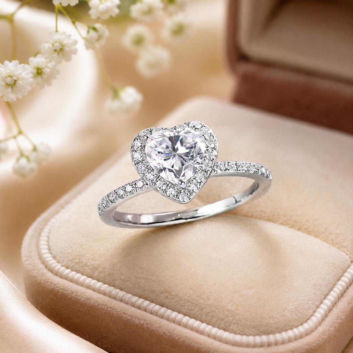 1 Carat Heart Moissanite Diamond Ring Set 925 Sterling Silver