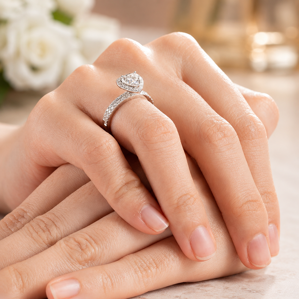 1 Carat Heart Moissanite Diamond Ring Set 925 Sterling Silver