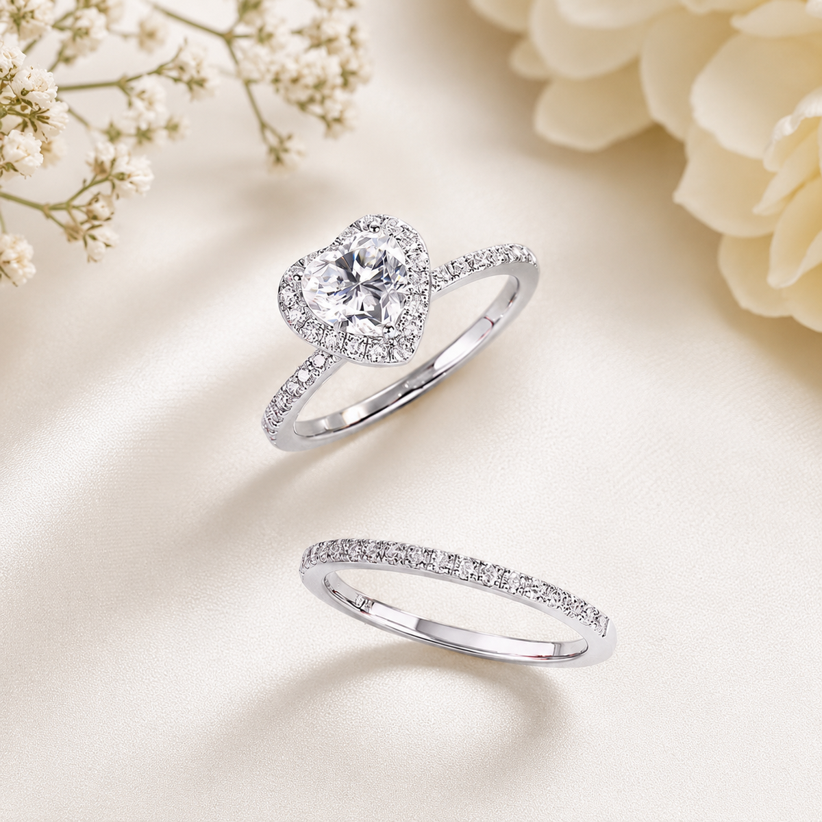 1 Carat Heart Moissanite Diamond Ring Set 925 Sterling Silver