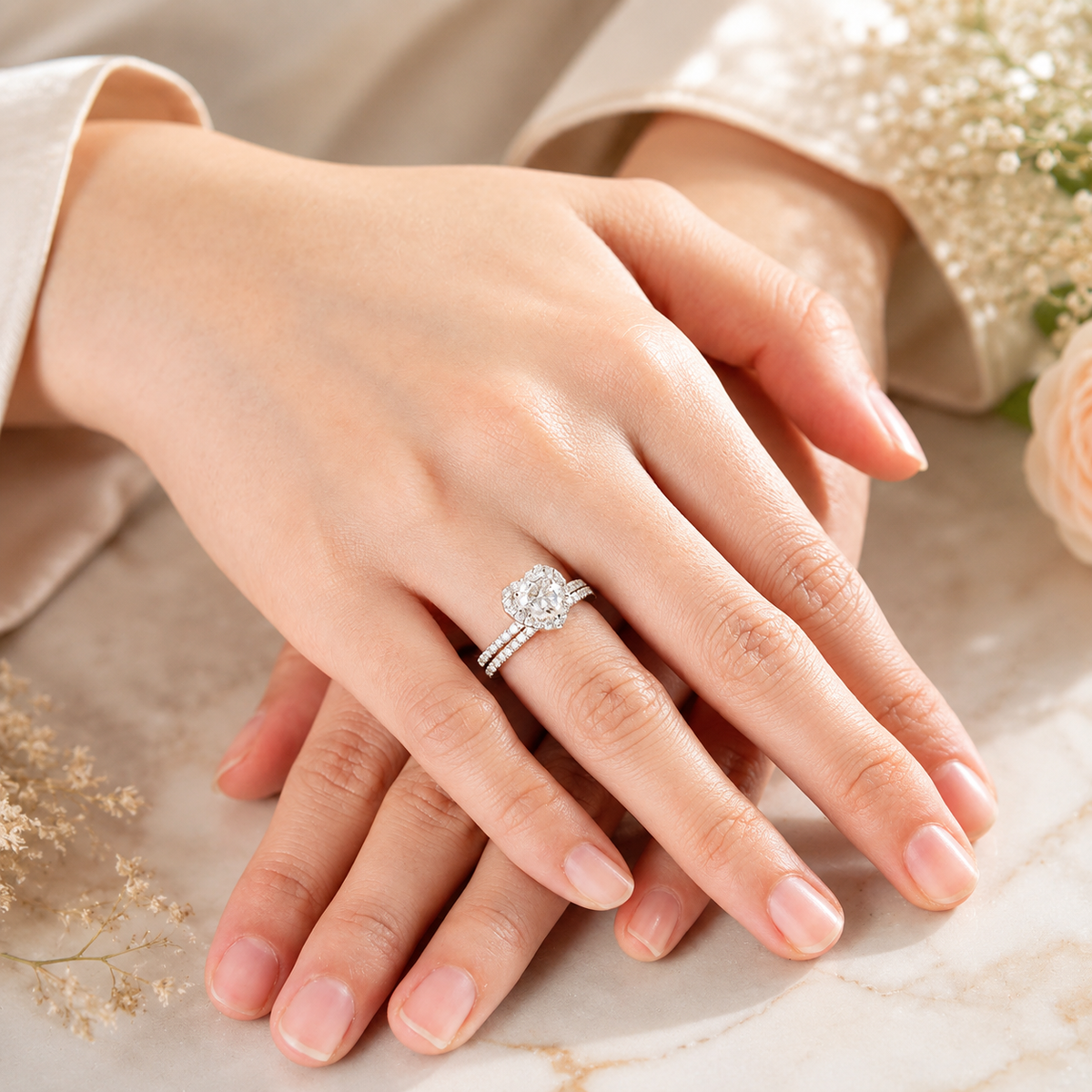 1 Carat Heart Moissanite Diamond Ring Set 925 Sterling Silver