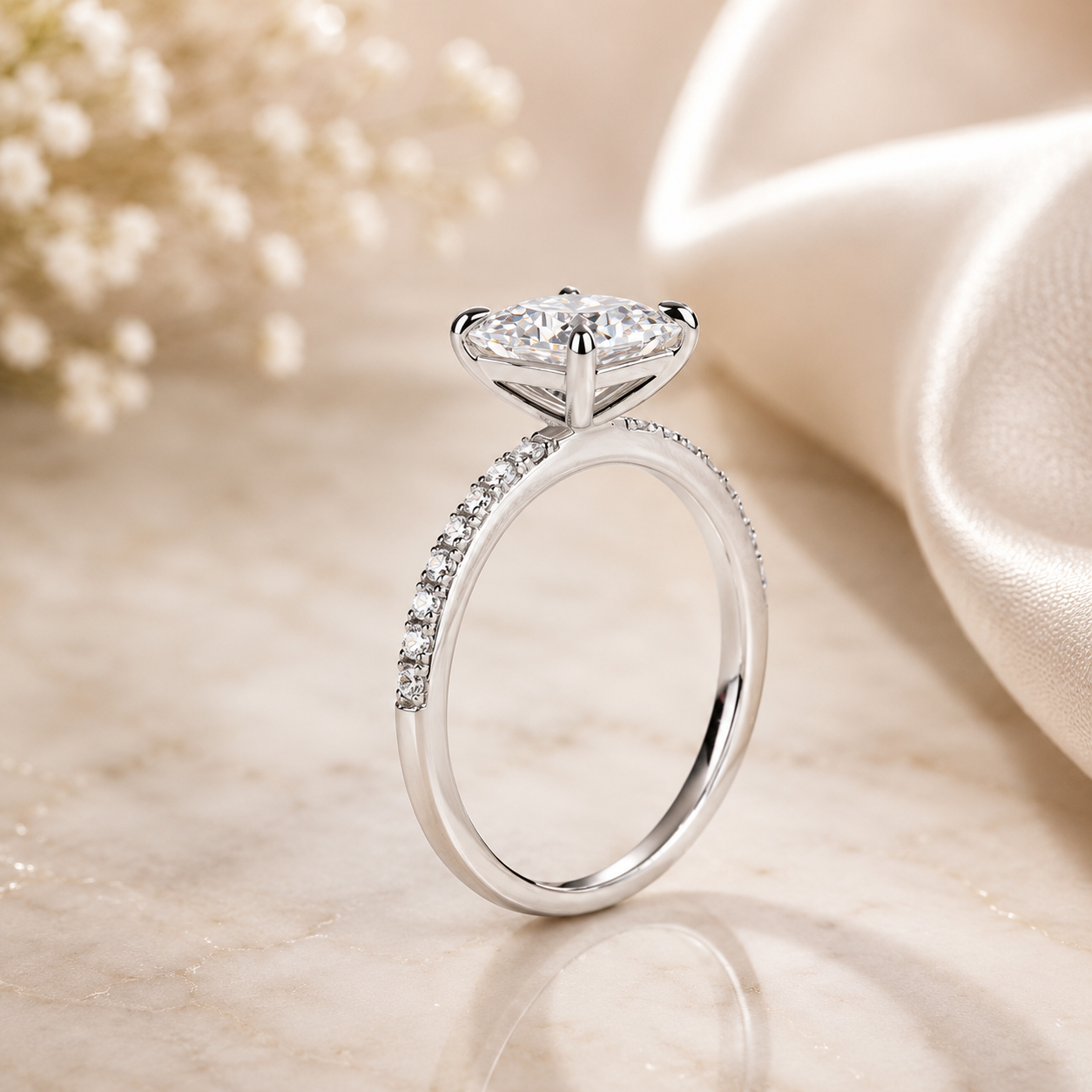 Princess Cut 1 Carat Moissanite Diamond Ring Set 925 Sterling Silver