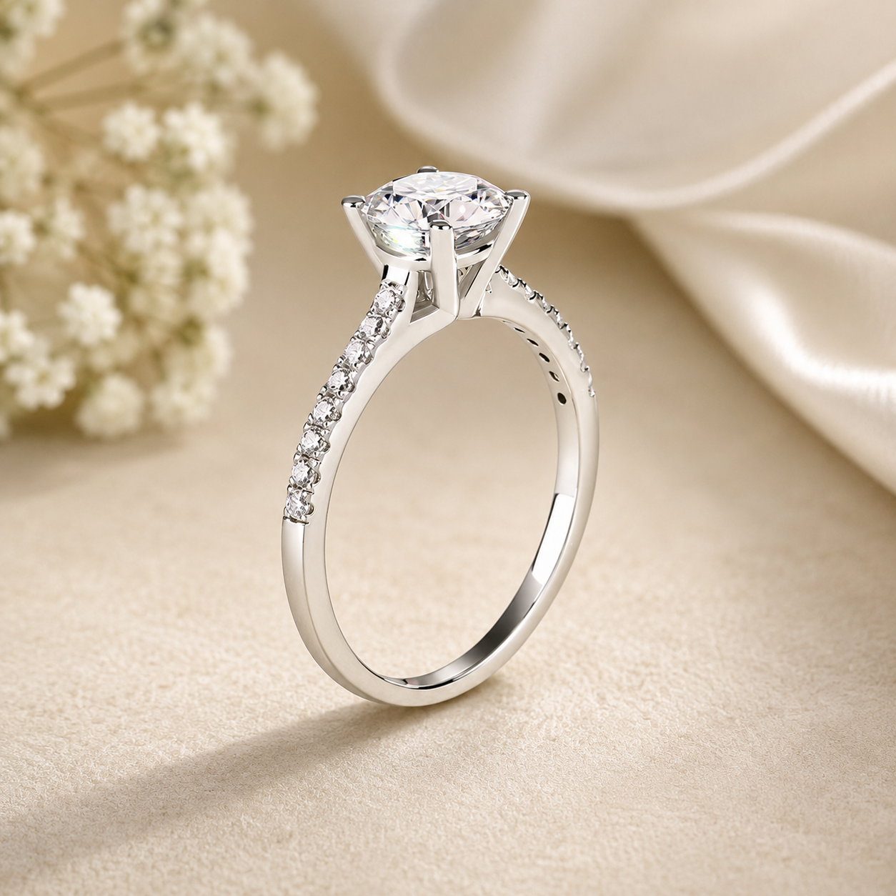 1 Carat Moissanite Diamond Ring Set 925 Sterling Silver