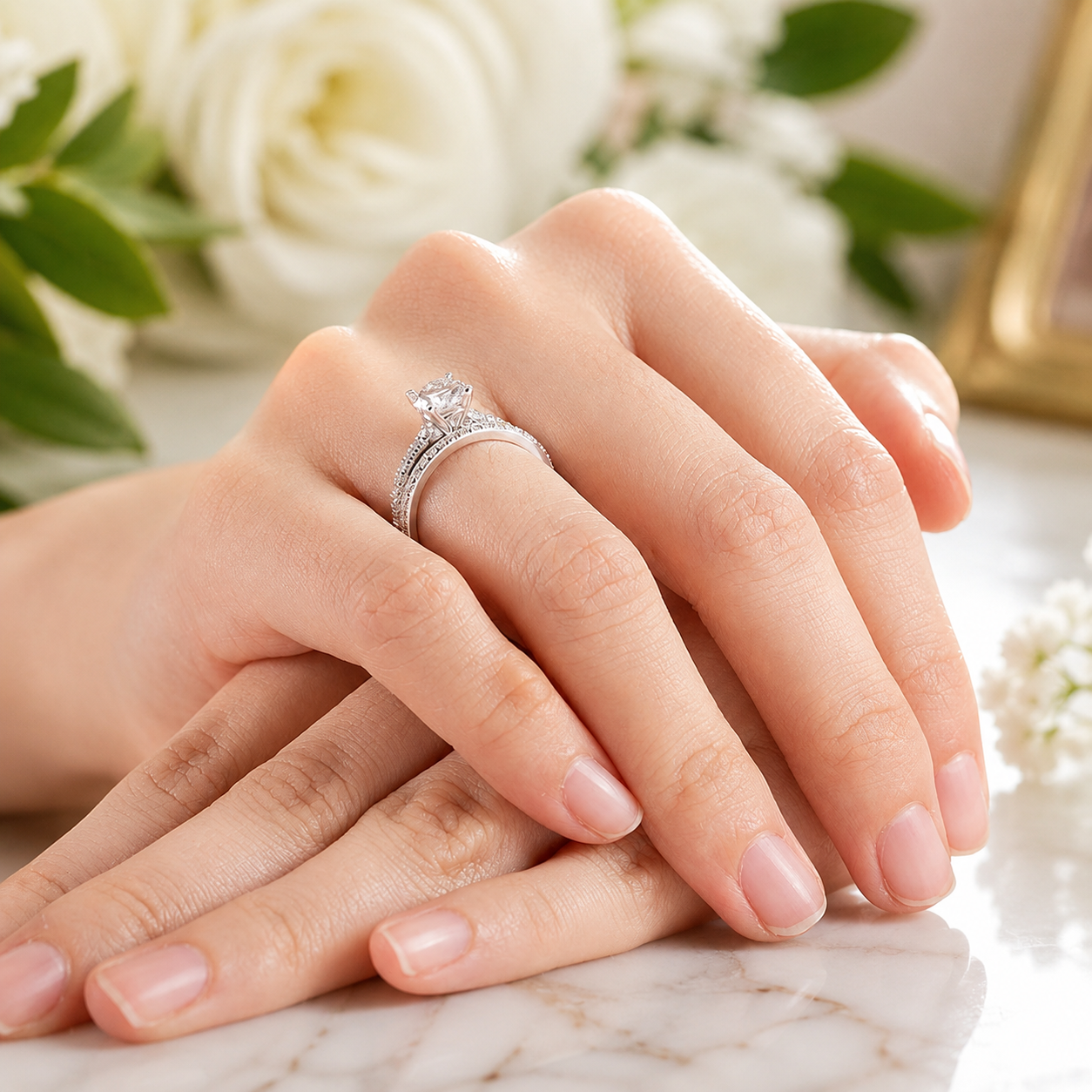 1 Carat Moissanite Diamond Ring Set 925 Sterling Silver