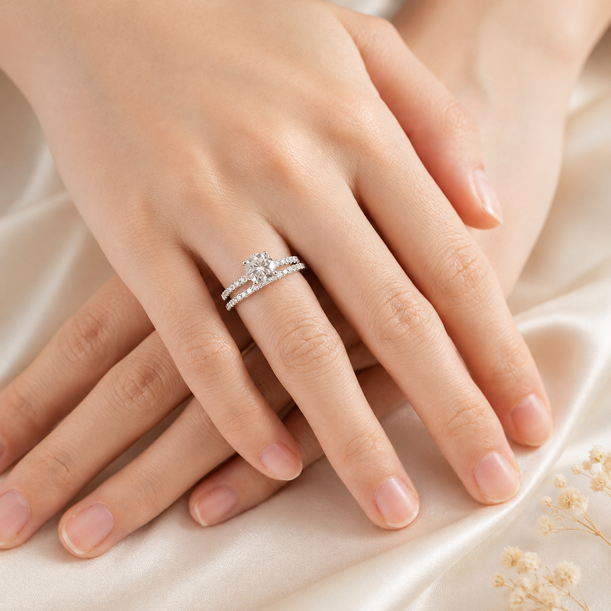 1 Carat Moissanite Diamond Ring Set 925 Sterling Silver