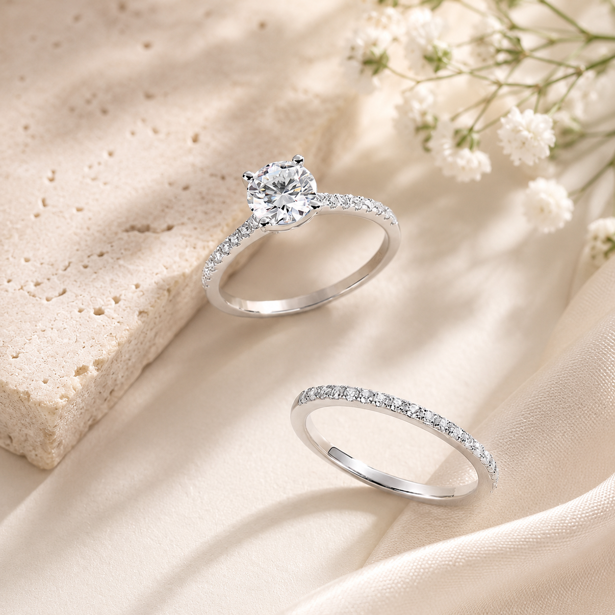 1 Carat Moissanite Diamond Ring Set 925 Sterling Silver