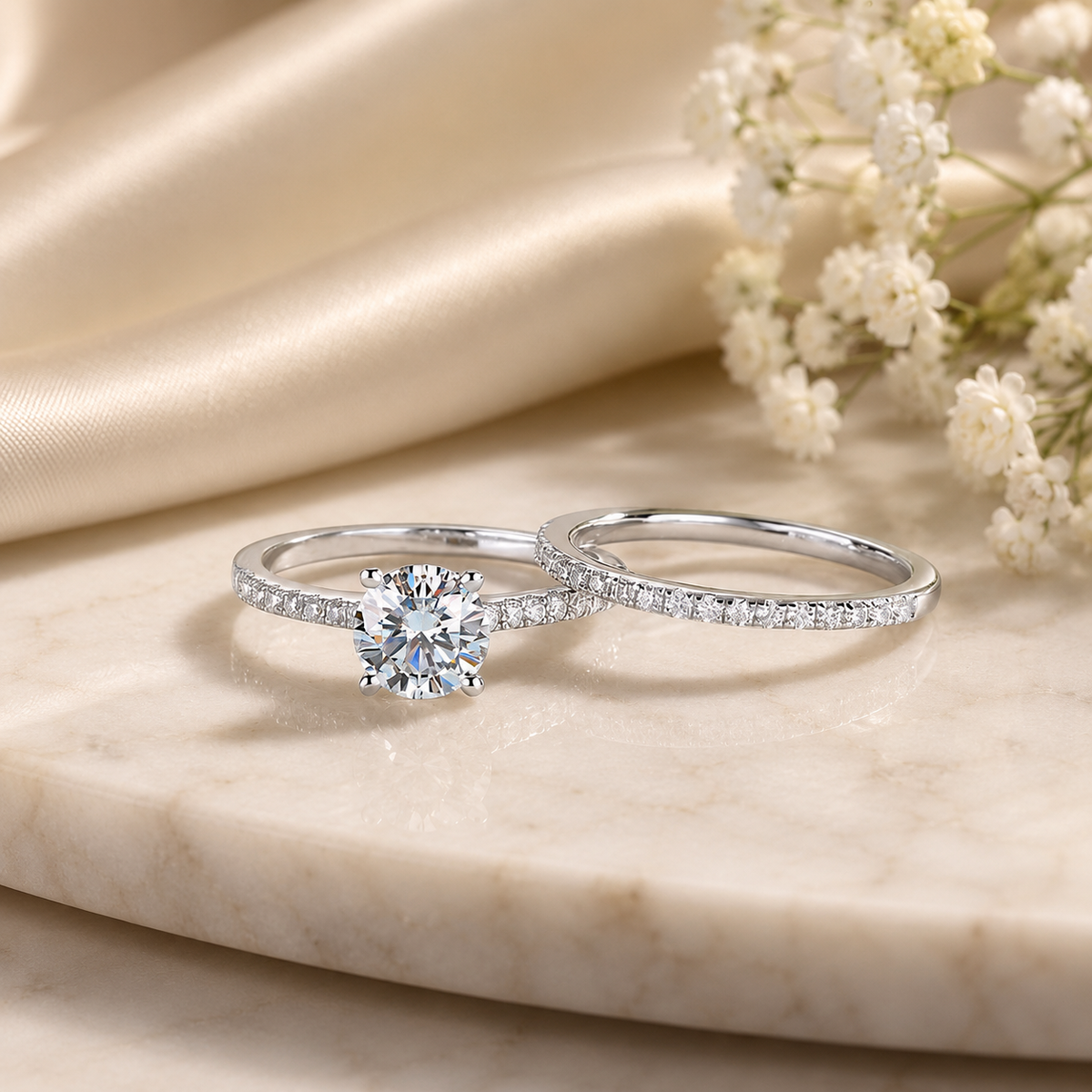1 Carat Moissanite Diamond Ring Set 925 Sterling Silver