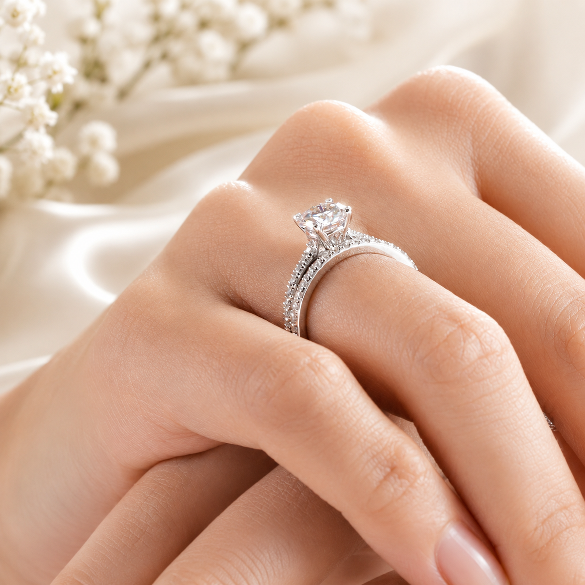 1 Carat Moissanite Diamond Ring Set 925 Sterling Silver