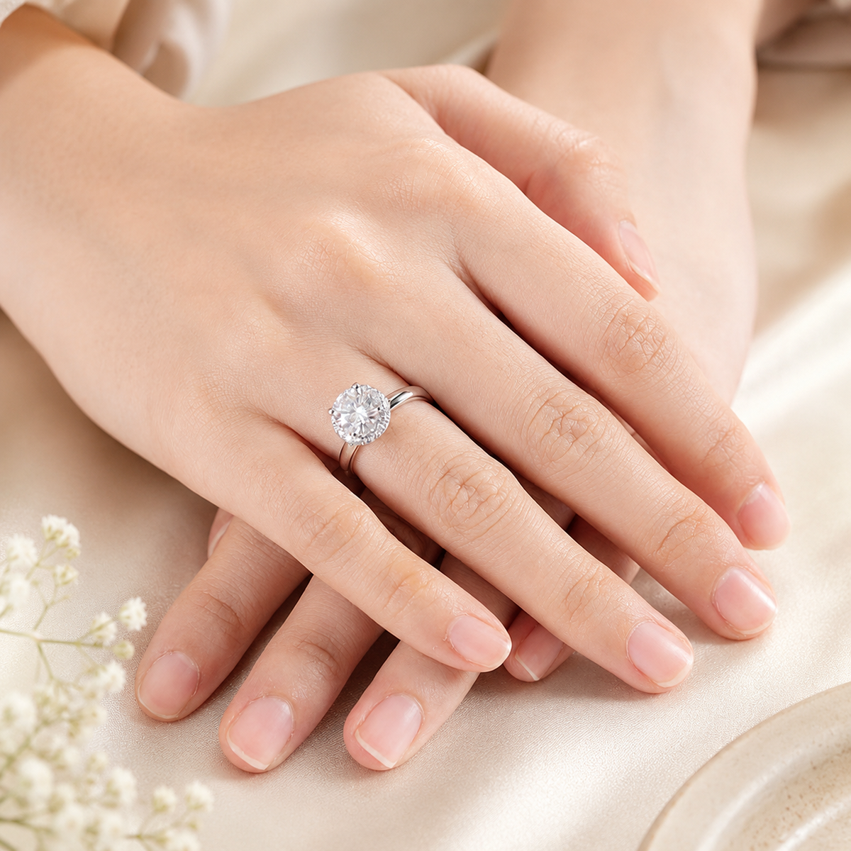 1.5 Carat Moissanite Diamond Ring Halo 925 Sterling Silver