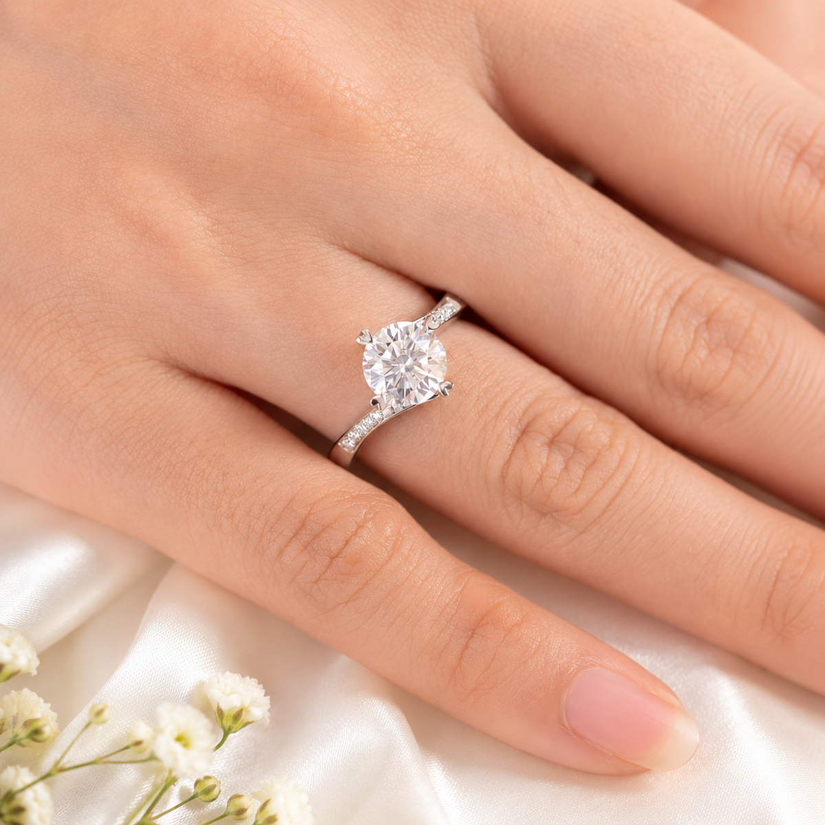 1.5 Carat Moissanite Diamond Ring Heart Shape Prong 925 Sterling Silver