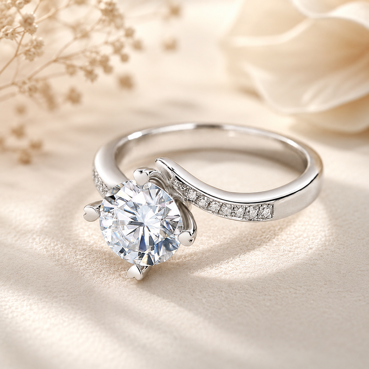 1.5 Carat Moissanite Diamond Ring Heart Shape Prong 925 Sterling Silver