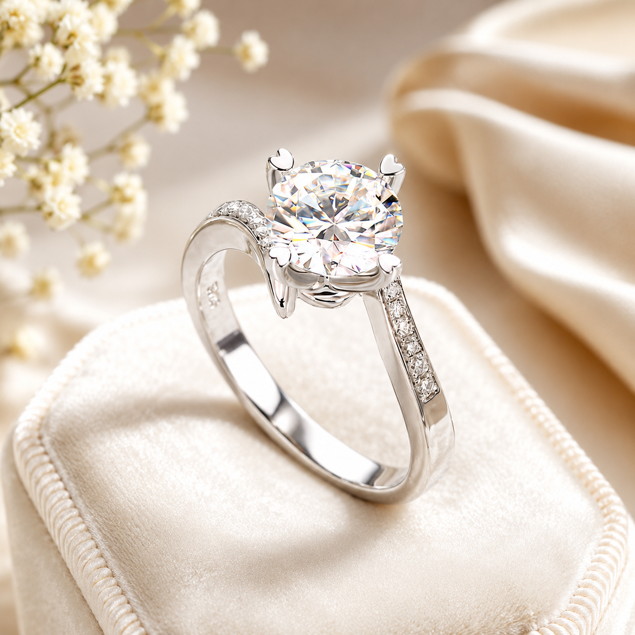 1.5 Carat Moissanite Diamond Ring Heart Shape Prong 925 Sterling Silver