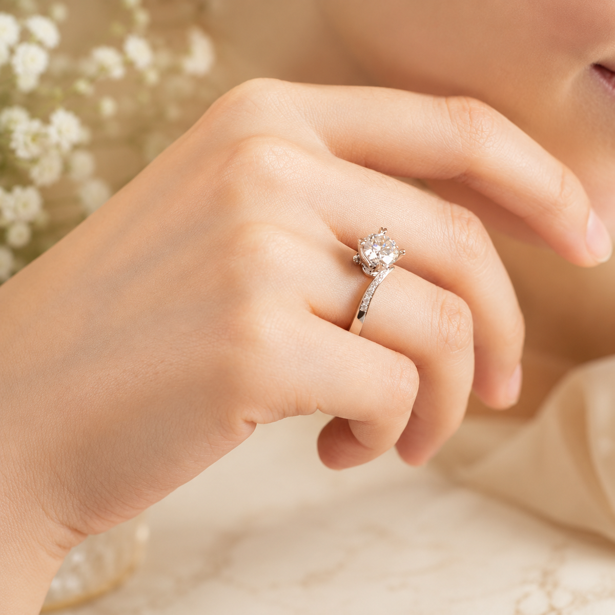 1.5 Carat Moissanite Diamond Ring Heart Shape Prong 925 Sterling Silver
