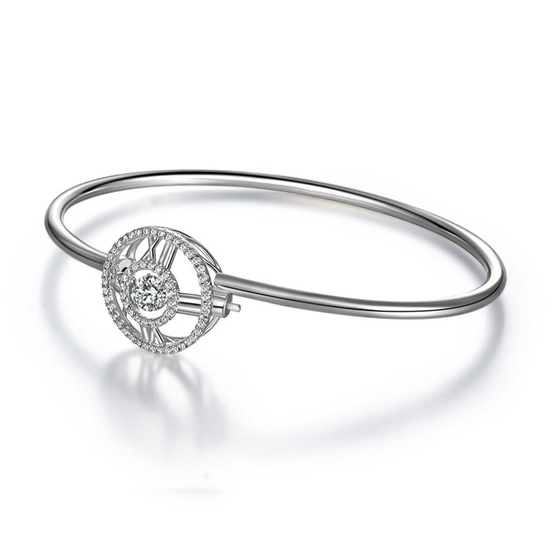 Roman Number Dancing Stone Bangle Solid 925 Sterling Silver for Women - View 4 | SelinJewels