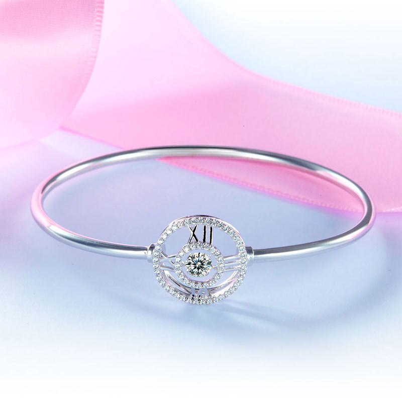Dancing Stone Cross Bangle Solid 925 Sterling Silver Bridal Wedding - View 3 | SelinJewels