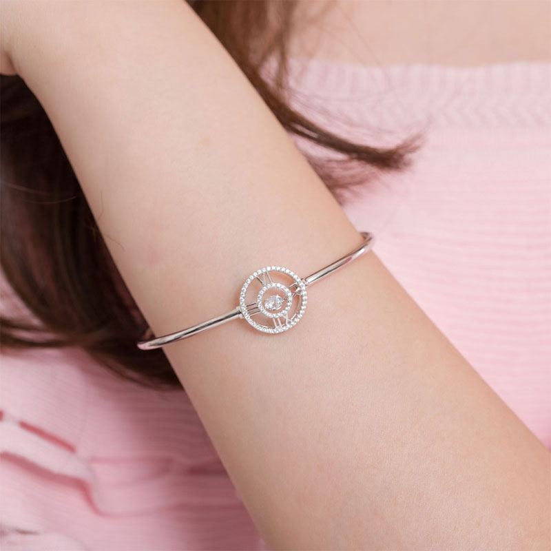 Roman Number Dancing Stone Bangle Solid 925 Sterling Silver for Women - View 2 | SelinJewels