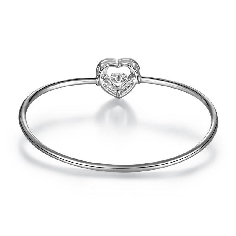 Dancing Stone Heart Bangle Solid 925 Sterling Silver Bridal Wedding - View 7 | SelinJewels