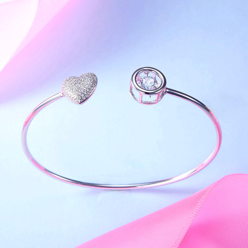 Dancing Stone Heart Bangle Solid 925 Sterling Silver Bridal Wedding - View 6 | SelinJewels