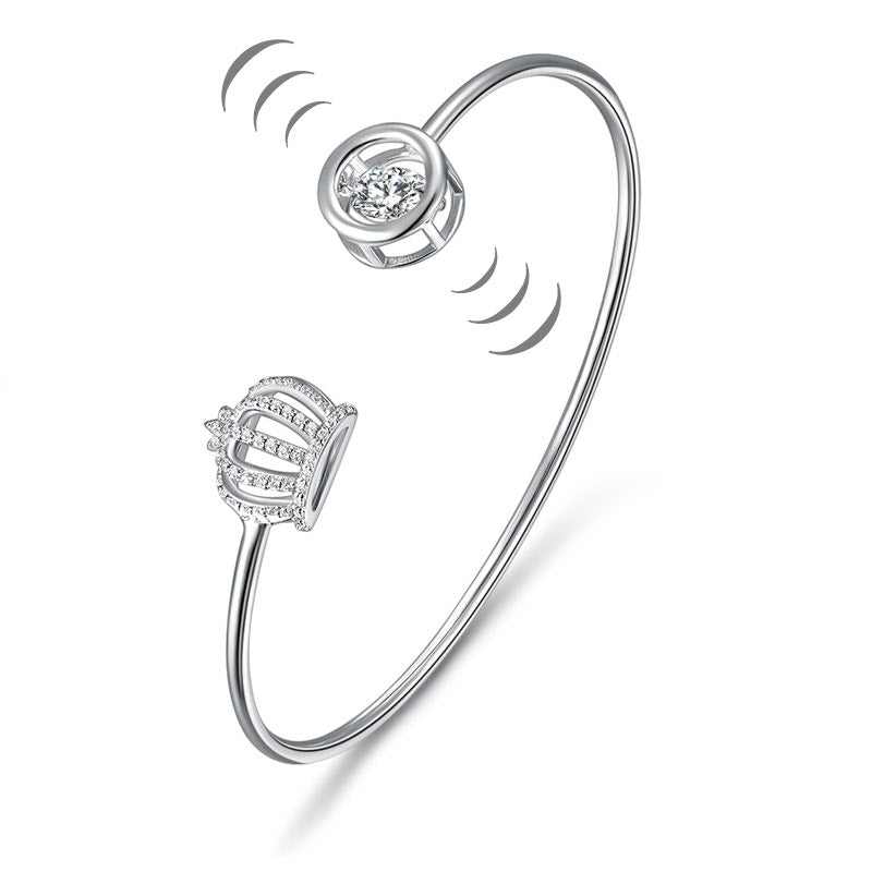 Dancing Stone Crown Bangle Solid 925 Sterling Silver Bridal Wedding | SelinJewels
