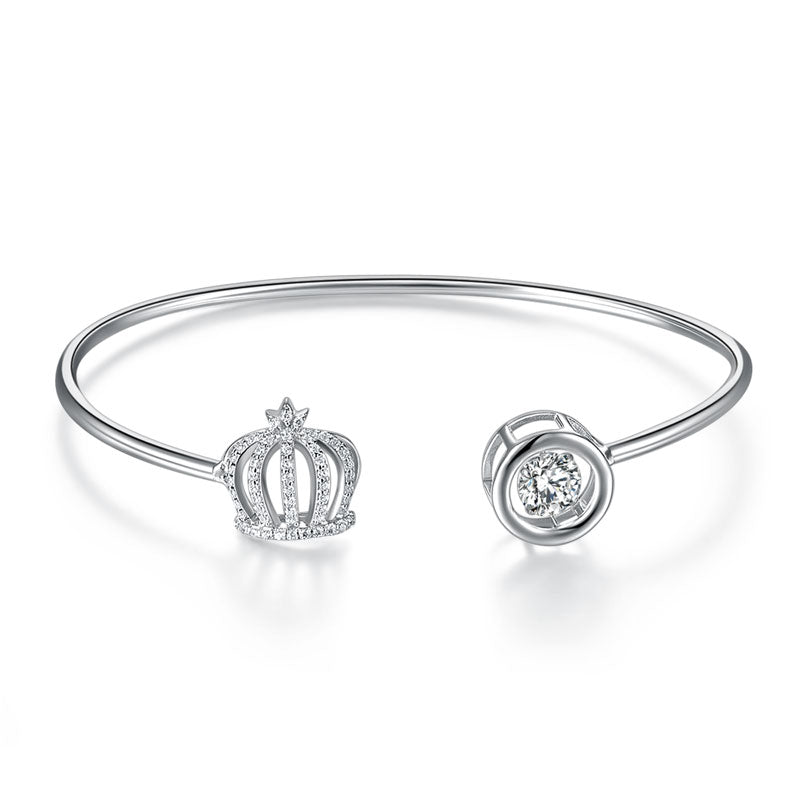 Dancing Stone Crown Bangle Solid 925 Sterling Silver Bridal Wedding - View 2 | SelinJewels