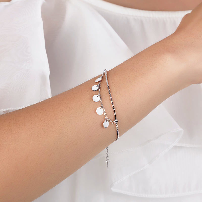 Solid 925 Sterling Silver Bracelet Dangle Circle Fashion Bridesmaid Wedding Gift - View 2 | SelinJewels