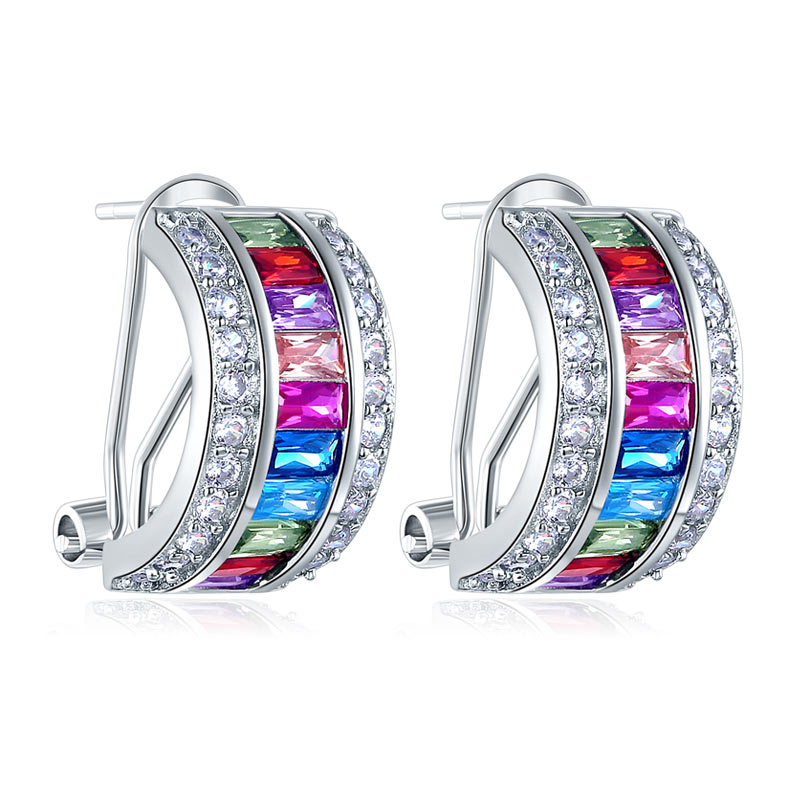 Multi-Color Stones 925 Sterling Silver Earrings Jewelry - View 4 | SelinJewels