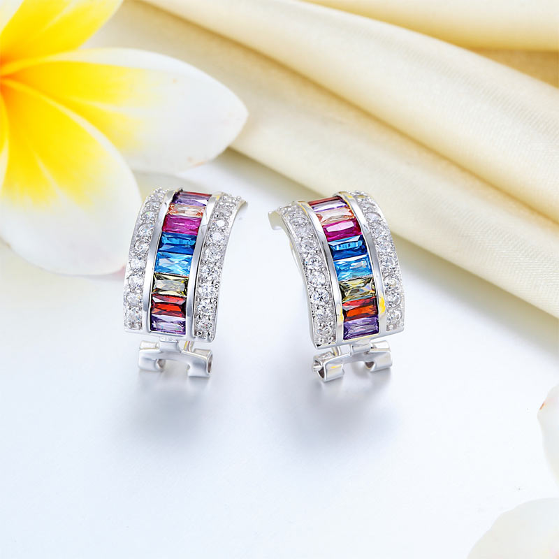 Multi-Color Stones 925 Sterling Silver Earrings Jewelry - View 5 | SelinJewels