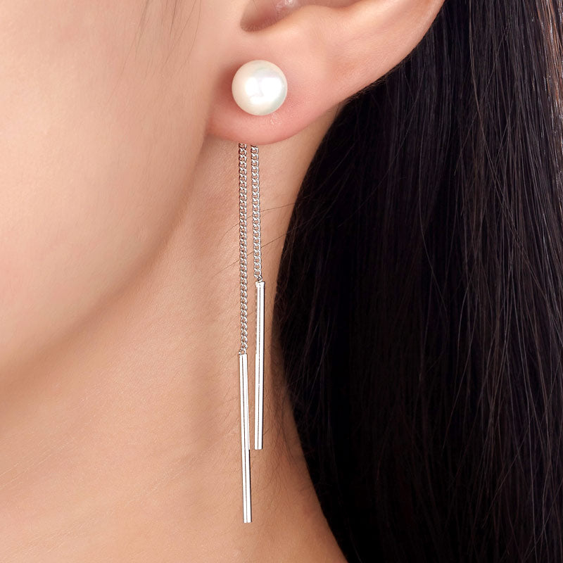 Drop Bridal Wedding 925 Sterling Silver Simulated Pearl Earrings Bridesmaid Jewelry - View 2 | SelinJewels