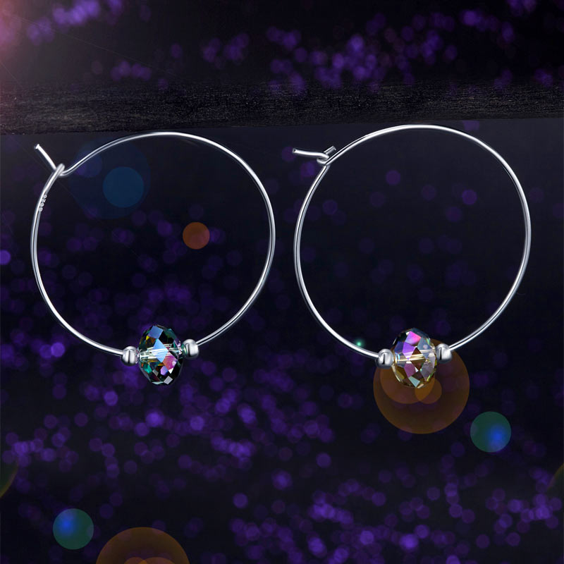 Top Quality 925 Sterling Silver Hoop Earrings AB Austrian Crystal - View 3 | SelinJewels